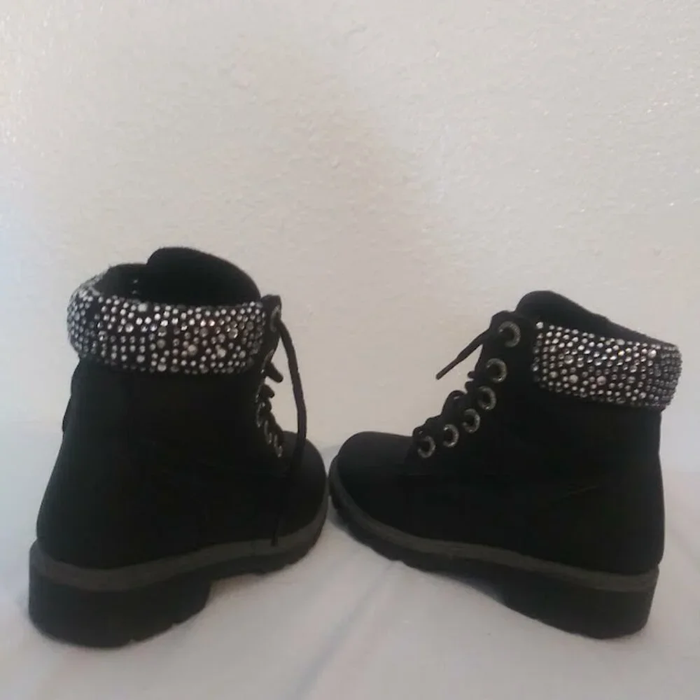 Black and silver rhinestone ankle boots girls size 13